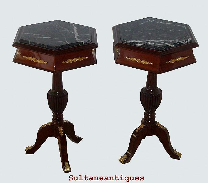 ELEGANT PAIR LOUIS XV Style MARBLE top side tables