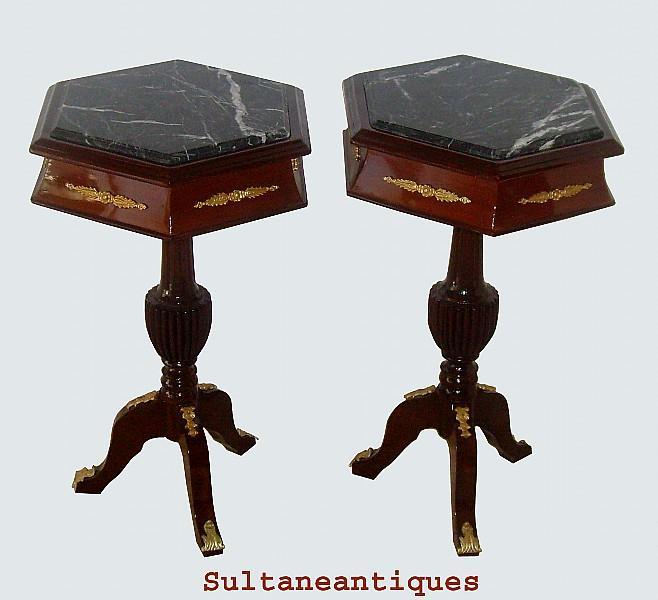 ELEGANT PAIR LOUIS XV Style MARBLE top side tables