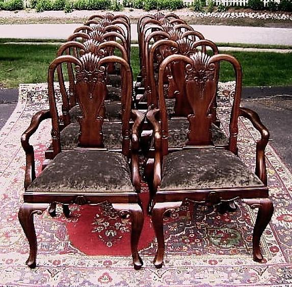 High End SETof TWELVE 10+2 Queen Anne chairs