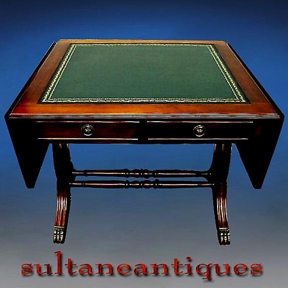 Amazing Leather top Mahogany DESK table drop leaf