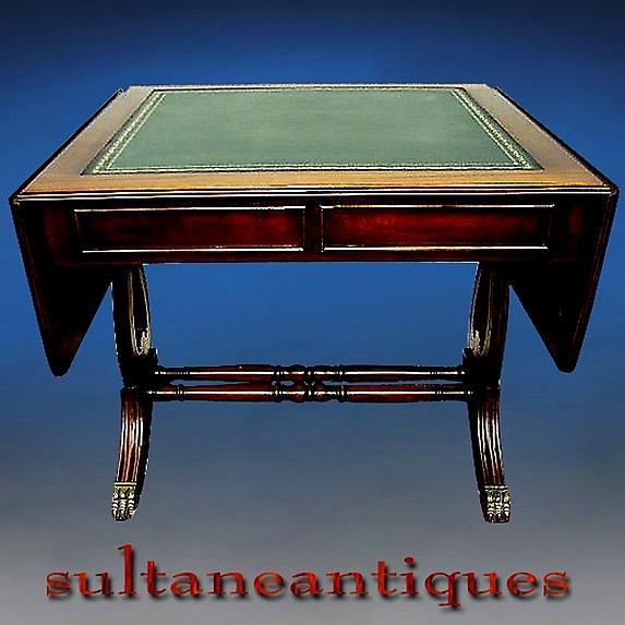Amazing Leather top Mahogany DESK table drop leaf