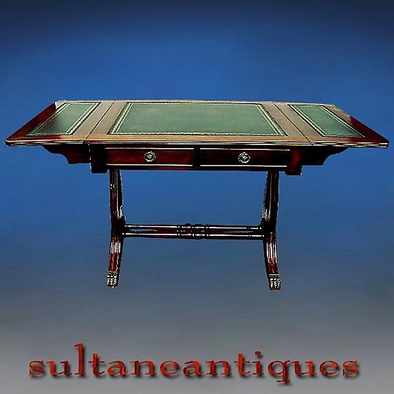 Amazing Leather top Mahogany DESK table drop leaf