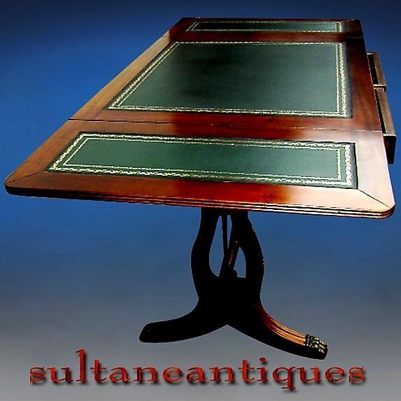 Amazing Leather top Mahogany DESK table drop leaf