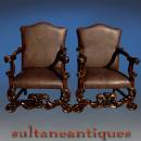 Pair Throne Bergeres solid mahogany full grain Leather