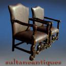 Pair Throne Bergeres solid mahogany full grain Leather