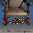 Pair Throne Bergeres solid mahogany full grain Leather