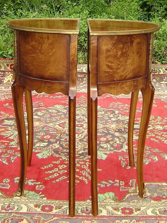 PAIR Burl walnut Louis XV style side tables