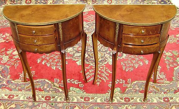 PAIR Burl walnut Louis XV style side tables
