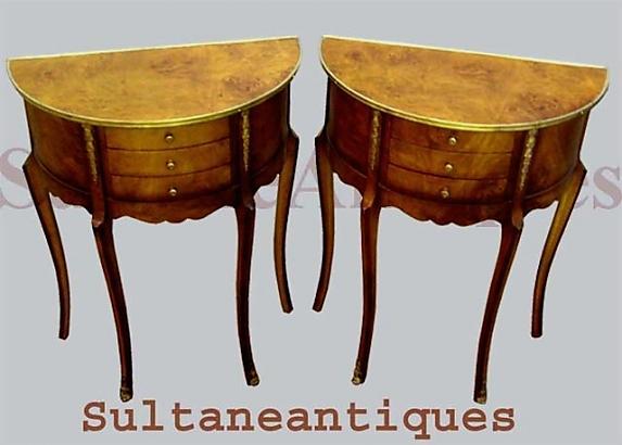 PAIR Burl walnut Louis XV style side tables