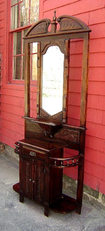 Antique country carved solid mahogany hall stand