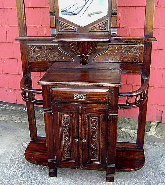 Antique country carved solid mahogany hall stand