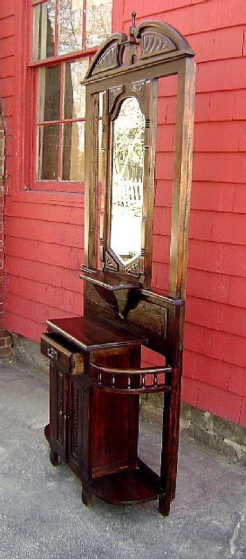 Antique country carved solid mahogany hall stand