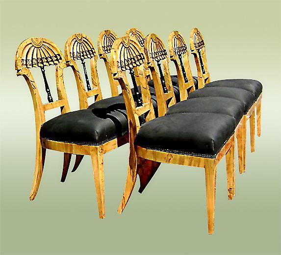 Phenomenal set of EIGHT Biedermeier style Elm Chairs