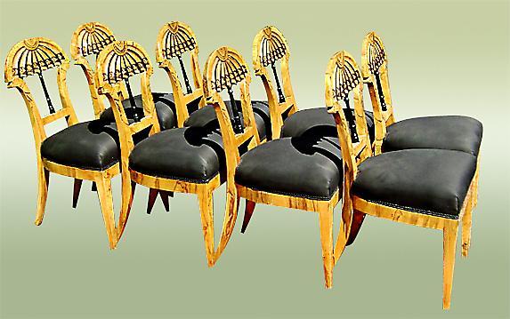 Phenomenal set of EIGHT Biedermeier style Elm Chairs