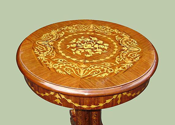 Unusual forms Italian Venetian marquetry side table