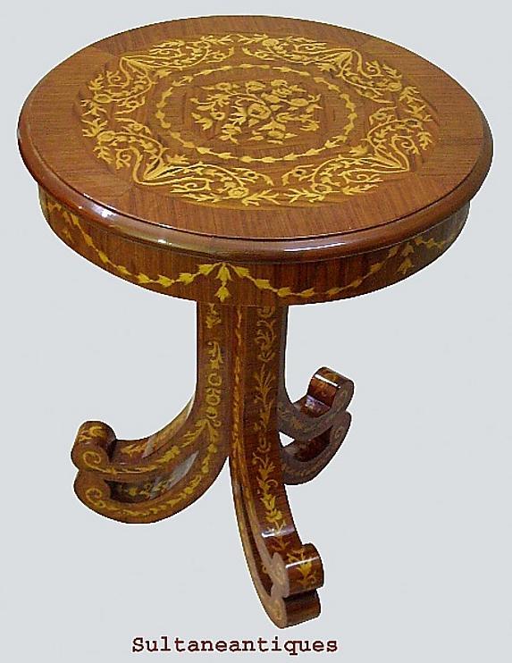 Unusual forms Italian Venetian marquetry side table
