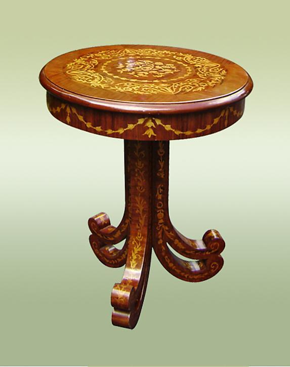 Unusual forms Italian Venetian marquetry side table