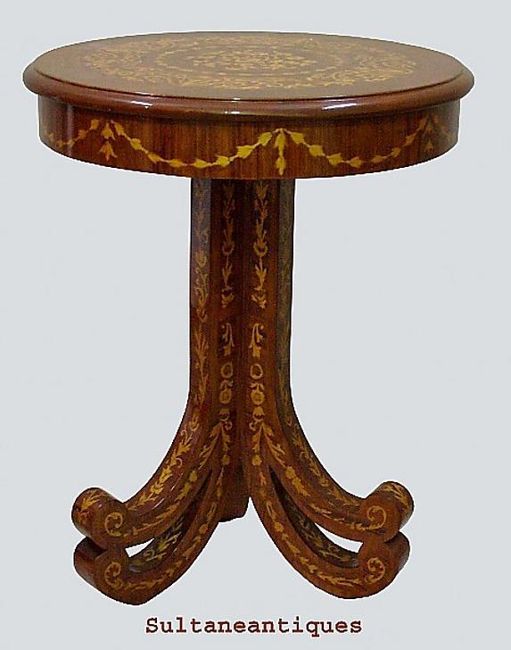 Unusual forms Italian Venetian marquetry side table