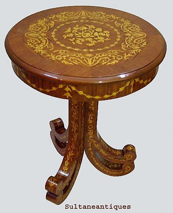 Unusual forms Italian Venetian marquetry side table
