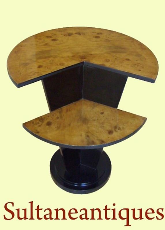 Art Deco style black and Elm wood side table