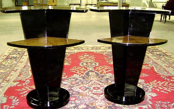 Art Deco style black and Elm wood side table