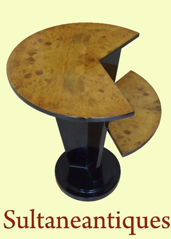 Art Deco style black and Elm wood side table