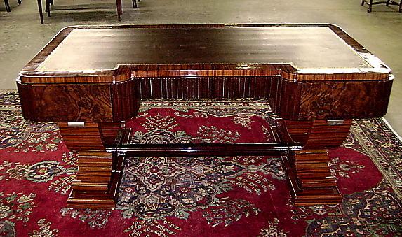 IMPORTANT Huge 74 INCHES burl Walnut Art Deco Desk