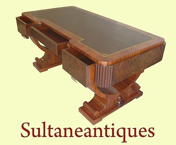 IMPORTANT Huge 74 INCHES burl Walnut Art Deco Desk