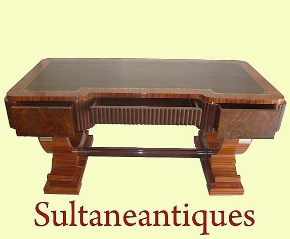 IMPORTANT Huge 74 INCHES burl Walnut Art Deco Desk