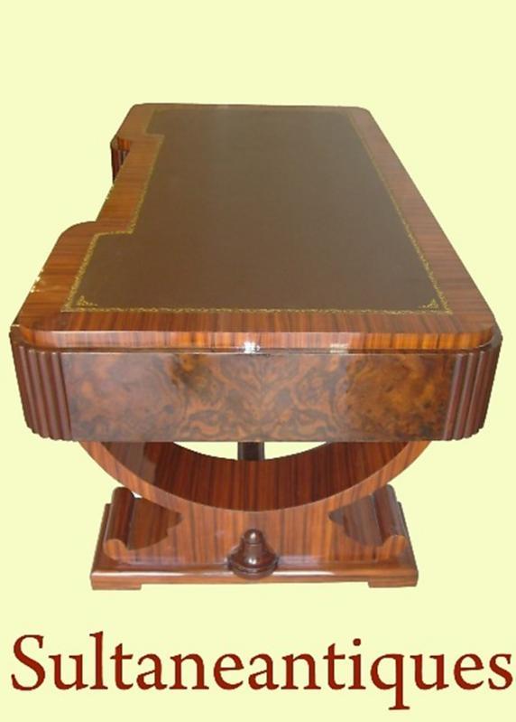 IMPORTANT Huge 74 INCHES burl Walnut Art Deco Desk