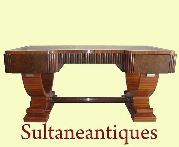 IMPORTANT Huge 74 INCHES burl Walnut Art Deco Desk