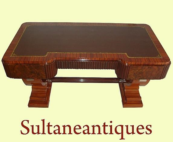 IMPORTANT Huge 74 INCHES burl Walnut Art Deco Desk