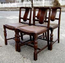 Unusual 1910's set of 4 country Oak chairs