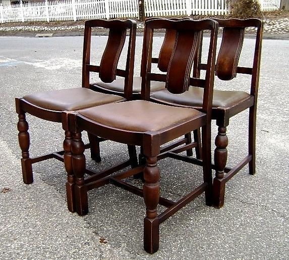 Unusual 1910's set of 4 country Oak chairs