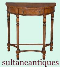 QUALITY English Regency Demi Lune burl walnut console