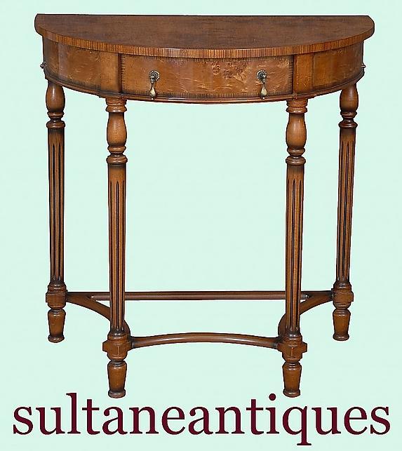 QUALITY English Regency Demi Lune burl walnut console