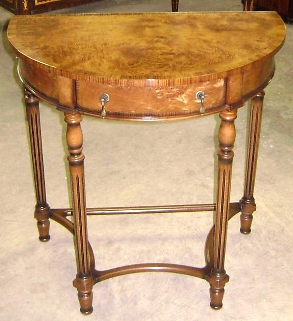QUALITY English Regency Demi Lune burl walnut console