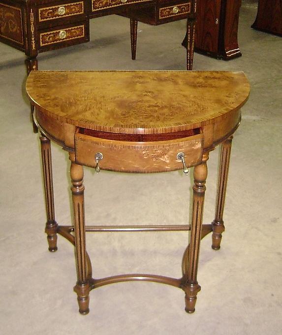 QUALITY English Regency Demi Lune burl walnut console