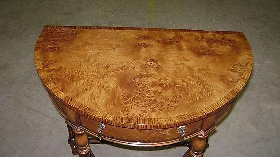 QUALITY English Regency Demi Lune burl walnut console