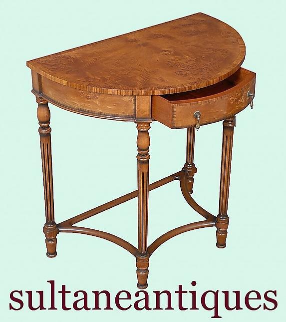 QUALITY English Regency Demi Lune burl walnut console