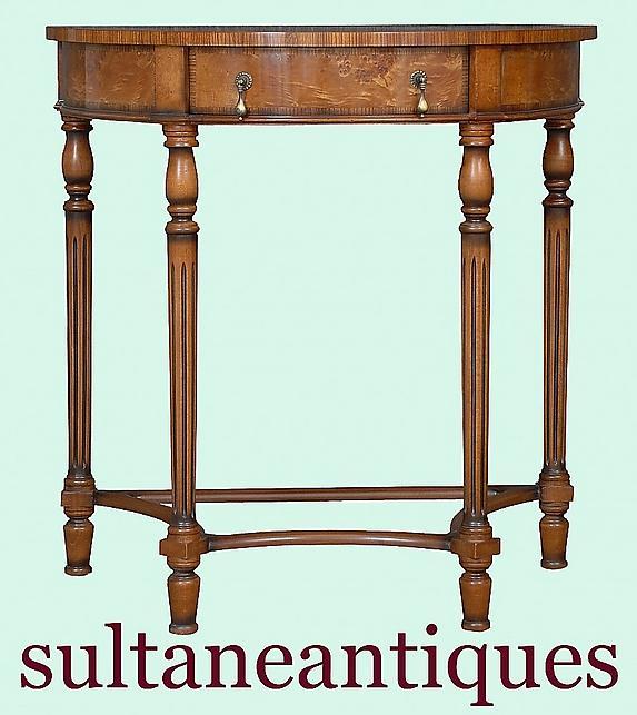 QUALITY English Regency Demi Lune burl walnut console