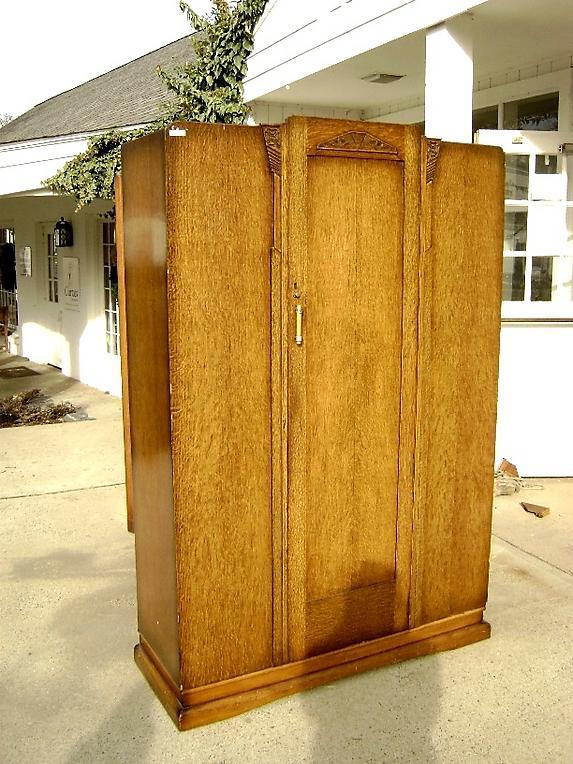 QUALITY Antique English blonde oak gothic armoire