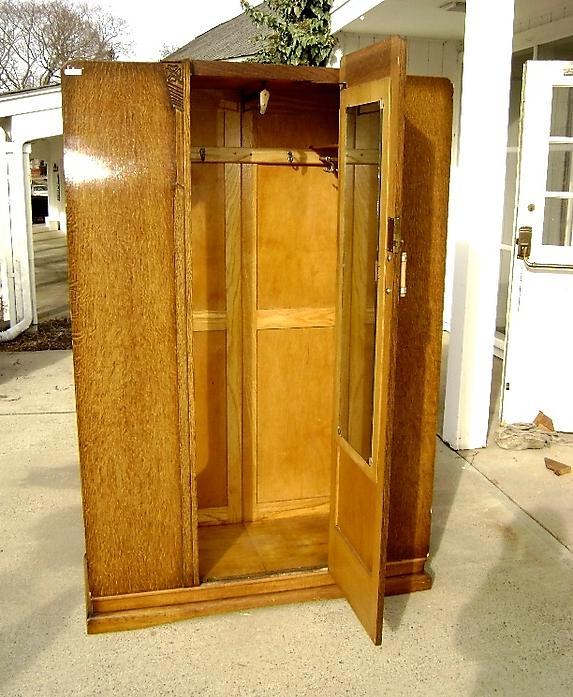 QUALITY Antique English blonde oak gothic armoire