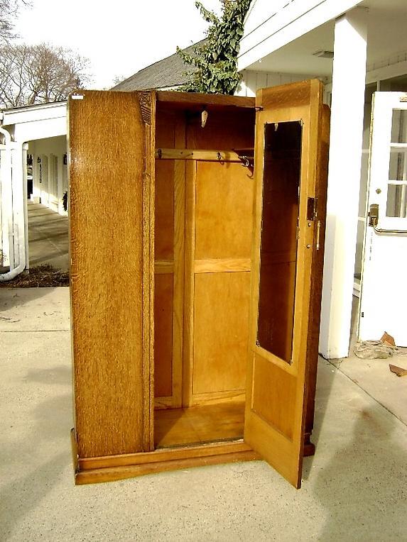 QUALITY Antique English blonde oak gothic armoire