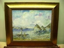 Superb Painting Boats in Menton's bay by Soussy