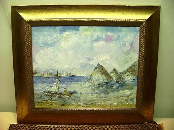 Superb Painting Boats in Menton's bay by Soussy