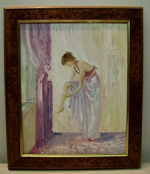 Ballerina lacing her shoes by Soussy