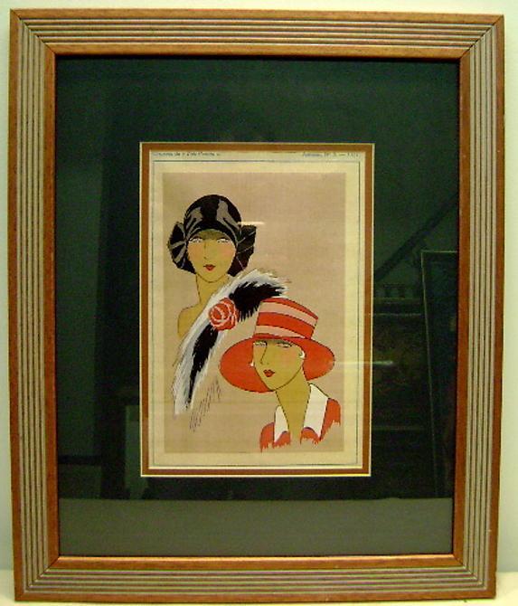Large Art Deco 1930s print two ladies fashion models.