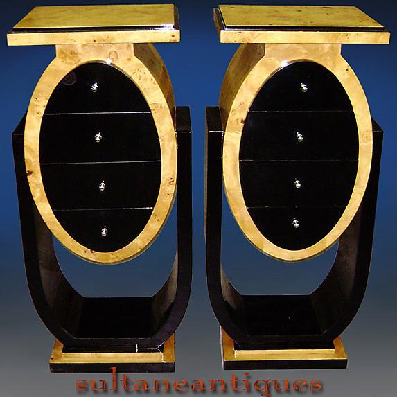 Pair of shaped Art Deco style high commodes