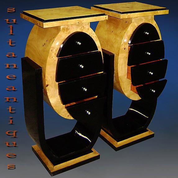 Pair of shaped Art Deco style high commodes